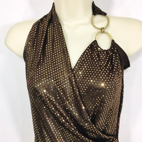 Vtg Y2K B Sharp Bronze/Gold Festival Top S/M Faux Wrap Ruched Jeweled Boho Fairy - Picture 3 of 9